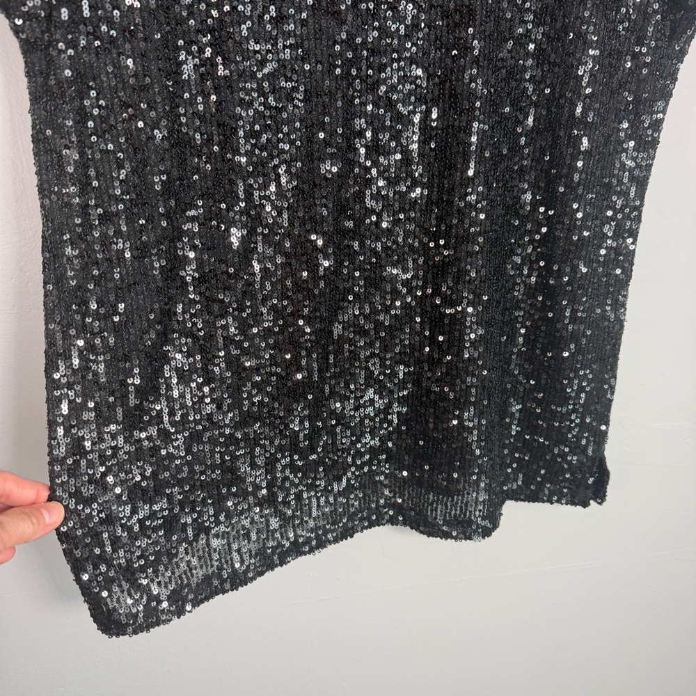 Cable & Gauge Sequined Cap Sleeve Glam Indie Festive Top SMALL Jet Black - Picture 5 of 11